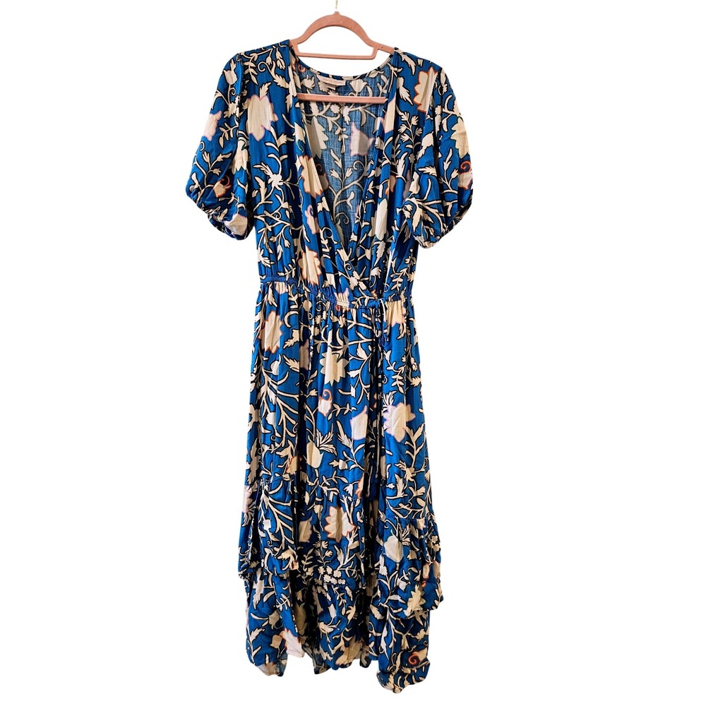 Knox Rose Wrap Midi Maxi Dress XXL Boho Tiered Ruffle Pockets Puff Sleeve XXL